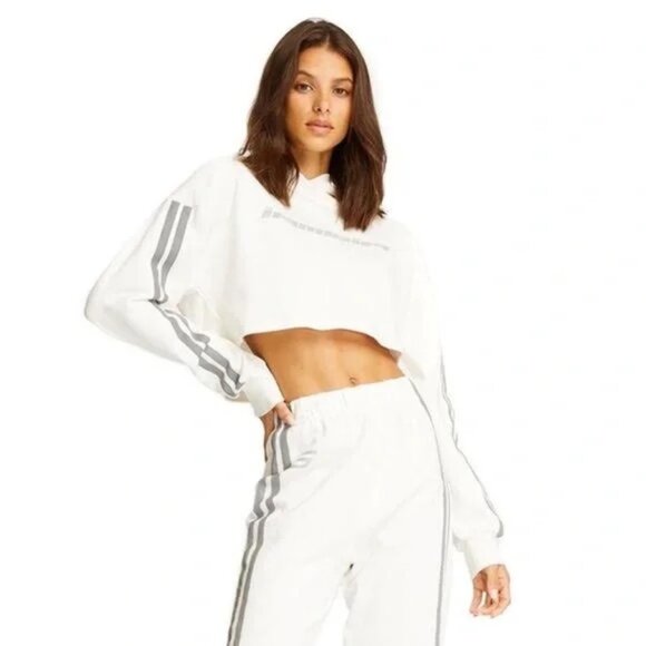 I.AM.GIA. White/Gray Cropped Reflective Stripe Hoodie Size M - Picture 1 of 8